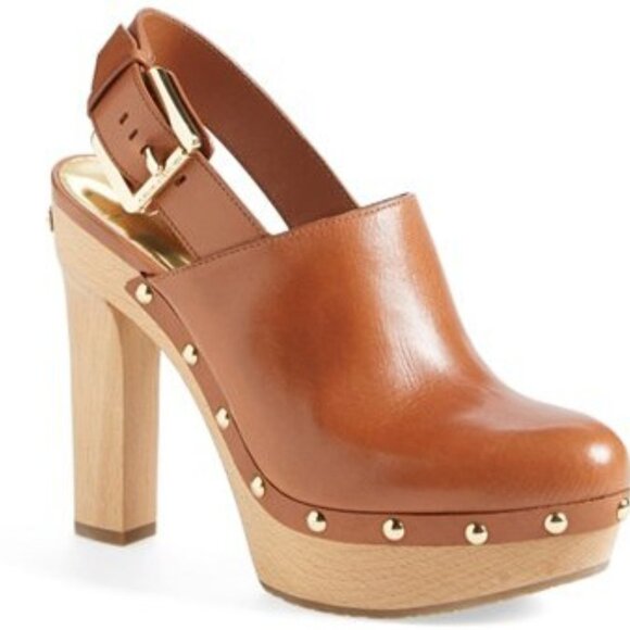 NWOT Michael Kors brown leather slingback clog heeled mule - Picture 2 of 13
